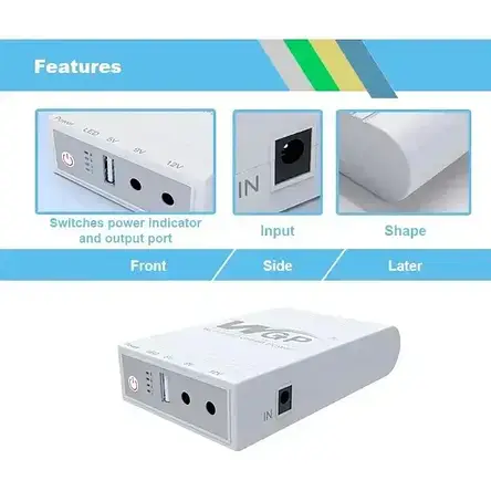 ДБЖ безперебійник для роутера, повербанк MINI DC UPS WGP103 (10400mAh, 5V, 9V, 12 V) White YU227, фото 1