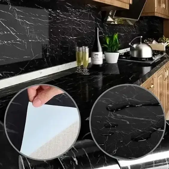 Самоклейна плівка мармур для кухні Kitchen Sticker, 5 метрів (чорна)