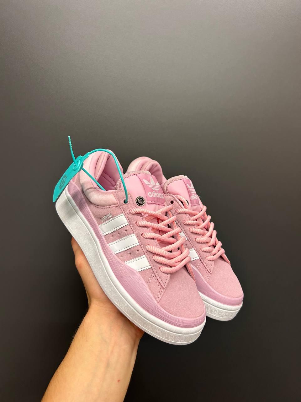 Жіночі кросівки Adidas Campus Bad Bunny Pink White Взуття Адідас Кампус рожеві натуральна замша демісезон
