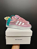 Жіночі кросівки Adidas Campus Bad Bunny Pink White Взуття Адідас Кампус рожеві натуральна замша демісезон, фото 5