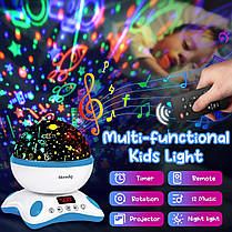 Moredig Kids Night Light Projector, пульт дистанційного керування для дитячої кімнати з 12 музичними нічними, фото 6