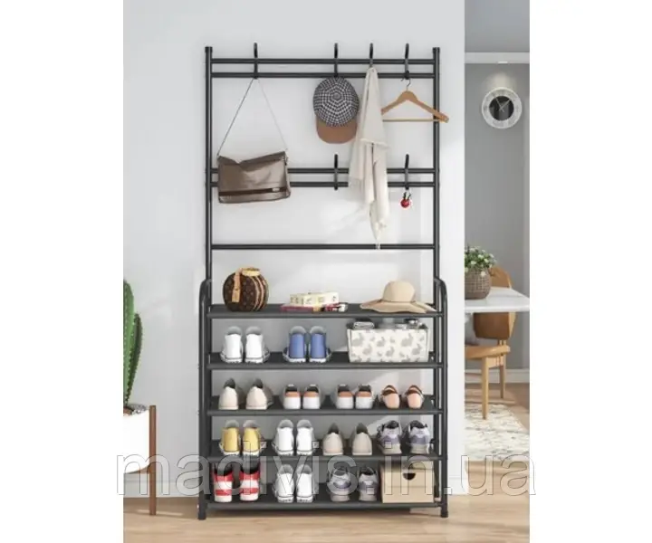 Металевішукач підлоговий вішак стелаж для одягу та взуття 153x60 см. з гачками UKC Hat Rack RD-6 Чорна, фото 1