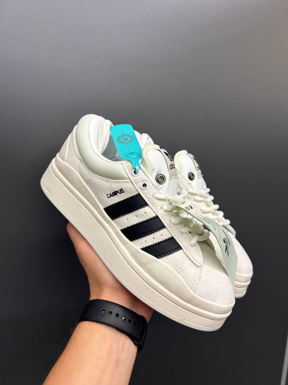 Жіночі кросівки Adidas Campus Bad Bunny White Black Взуття Адідас Кампус рожеві натуральна замша демісезон