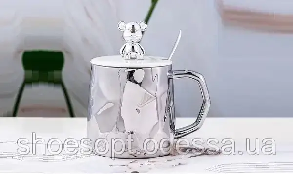 Стильний кухоль з кришкою Ведмедик