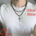 Чоловічий комплект шовковий шнурок із срібними вставками та православний хрест 925 проба, фото 5