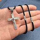 Чоловічий комплект шовковий шнурок із срібними вставками та православний хрест 925 проба, фото 2