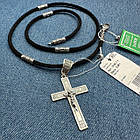 Чоловічий комплект шовковий шнурок із срібними вставками та православний хрест 925 проба, фото 4