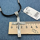 Чоловічий комплект шовковий шнурок із срібними вставками та православний хрест 925 проба, фото 6