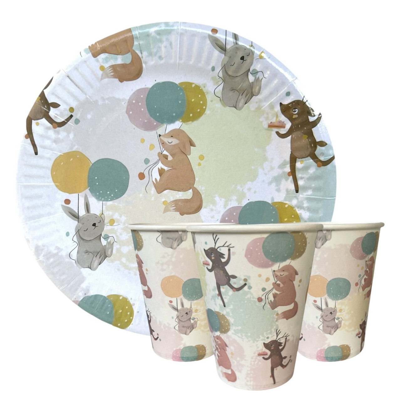 Набір одноразового посуду "Лісові мешканці" Тарілки -10 шт Стаканчики - 10 шт