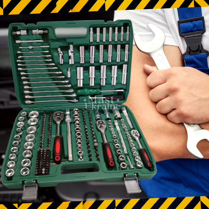 Набір інструментів 216 шт у кейсі New Tools, універсальний комплект головок, тріскачок, біт, подовжувачів, ключів, PCS-216-Green, фото 1