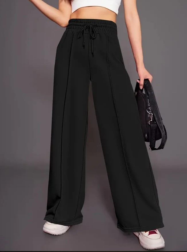 Молодіжні штани палаццо з трикотажної тканини в чорному кольорі розміри 2ХЛ, 3ХЛ, 4ХЛ