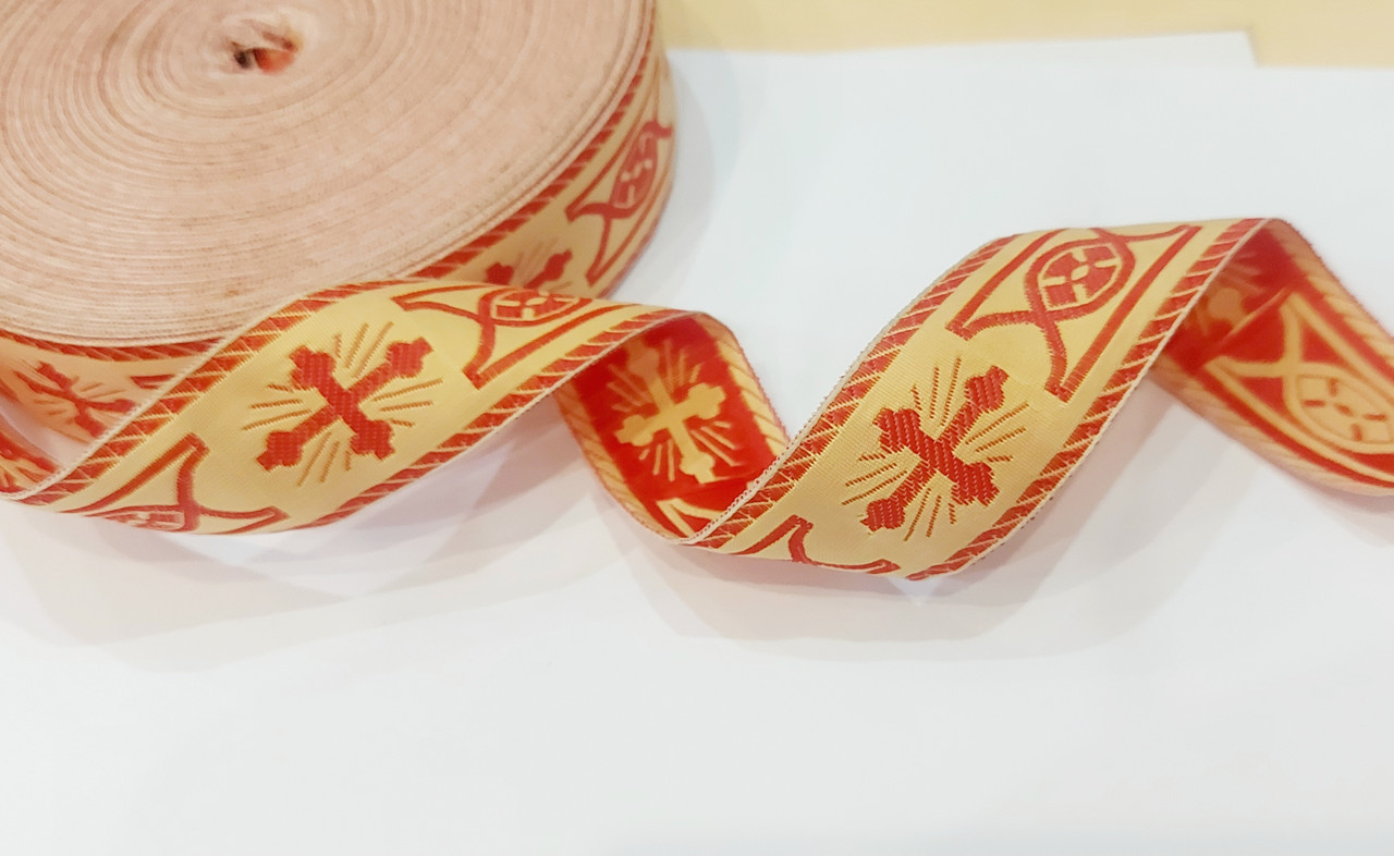 Тасьма церковна галун церковна, тасьма півдієстер 3 см Тасьма церковна з червонім