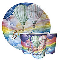 Набір одноразового посуду "Над хмарами" Тарілки — 10 шт Стаканчики — 10 шт.