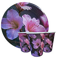 Набір одноразового посуду "Магнолія" Тарілки — 10 шт Стаканчики — 10 шт.