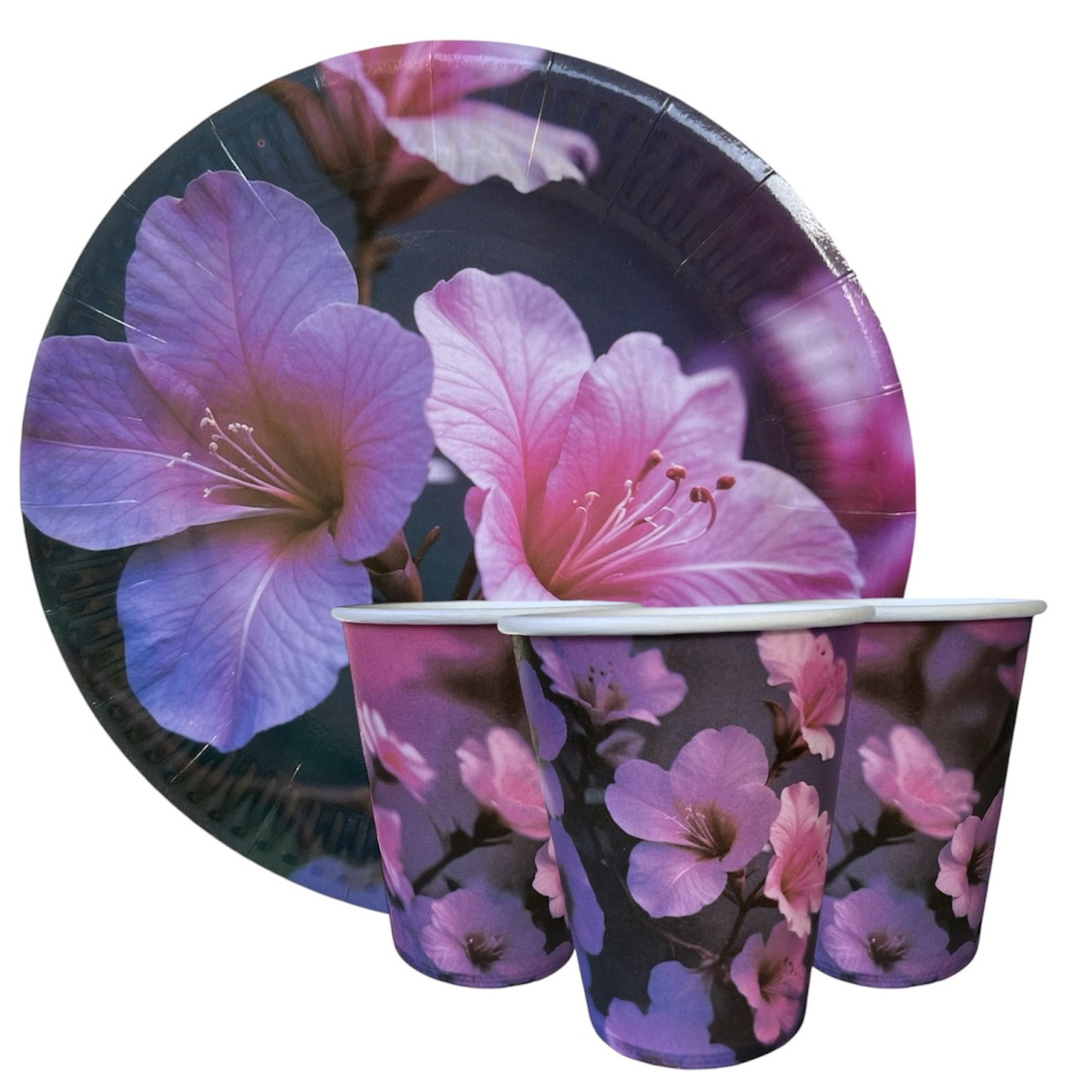 Набір одноразового посуду "Магнолія" Тарілки — 10 шт Стаканчики — 10 шт.