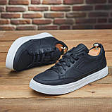 Чоловічі осінні кеди чорні з білою підошвою під джинси, повсякденні шкіряні кеди демісезонні *316-чорн*, фото 3