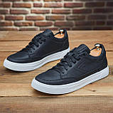 Чоловічі осінні кеди чорні з білою підошвою під джинси, повсякденні шкіряні кеди демісезонні *316-чорн*, фото 4