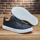 Чоловічі осінні кеди чорні з білою підошвою під джинси, повсякденні шкіряні кеди демісезонні *316-чорн*, фото 5