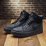 Спортивні високі зимові чорні шкіряні черевики чоловічі на хутрі, черевики на товстій підошві *211 Найк бот черн*, фото 3