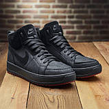 Спортивні високі зимові чорні шкіряні черевики чоловічі на хутрі, черевики на товстій підошві *211 Найк бот черн*, фото 4