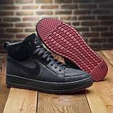 Спортивні високі зимові чорні шкіряні черевики чоловічі на хутрі, черевики на товстій підошві *211 Найк бот черн*, фото 5