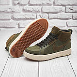 Спортивні високі зимові шкіряні черевики чоловічі на хутрі, черевики на товстій підошві *211 Найк бот хакі*, фото 2