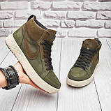 Спортивні високі зимові шкіряні черевики чоловічі на хутрі, черевики на товстій підошві *211 Найк бот хакі*, фото 3