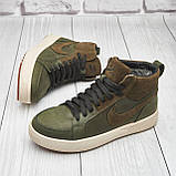 Спортивні високі зимові шкіряні черевики чоловічі на хутрі, черевики на товстій підошві *211 Найк бот хакі*, фото 4