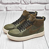 Спортивні високі зимові шкіряні черевики чоловічі на хутрі, черевики на товстій підошві *211 Найк бот хакі*, фото 5
