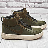 Спортивні високі зимові шкіряні черевики чоловічі на хутрі, черевики на товстій підошві *211 Найк бот хакі*, фото 6