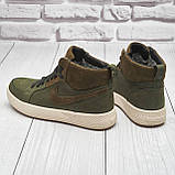 Спортивні високі зимові шкіряні черевики чоловічі на хутрі, черевики на товстій підошві *211 Найк бот хакі*, фото 7