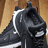 Спортивні високі зимові чорні шкіряні черевики чоловічі на хутрі, черевики на товстій підошві *N-чор*, фото 3