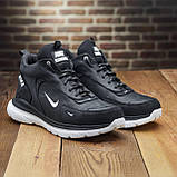 Спортивні високі зимові чорні шкіряні черевики чоловічі на хутрі, черевики на товстій підошві *N-чор*, фото 7