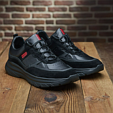 Осінні весняні шкіряні чорні кросівки чоловічі демісезонні осінь весна *Мх-130 х/б*, фото 2