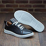 Осінні чоловічі шкіряні кеди чорні демісезонні з білою підошвою під джинси *А-70-кор*, фото 2