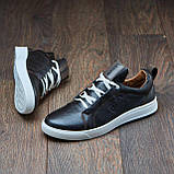 Осінні чоловічі шкіряні кеди чорні демісезонні з білою підошвою під джинси *А-70-кор*, фото 4