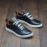 Осінні чоловічі шкіряні кеди чорні демісезонні з білою підошвою під джинси *А-70-кор*, фото 5