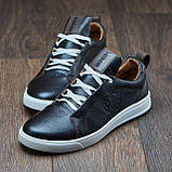 Осінні чоловічі шкіряні кеди чорні демісезонні з білою підошвою під джинси *А-70-кор*, фото 6