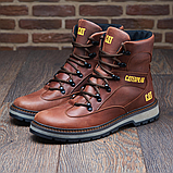 Caterpillar Черевики чоловічі коричневі шкіряні Високі зимові класичні на натуральному хутрі *035-риж*, фото 4