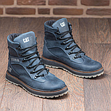 Caterpillar Черевики чоловічі сині шкіряні Високі зимові класичні на натуральному хутрі *035 син*, фото 3