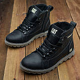 Чорні шкіряні високі черевики на товстій підошві зимові класичні CAT чоловічі на хутрі *408 чор*, фото 3