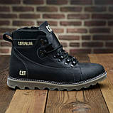 Чорні шкіряні високі черевики на товстій підошві зимові класичні CAT чоловічі на хутрі *408 чор*, фото 4