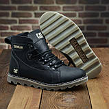 Чорні шкіряні високі черевики на товстій підошві зимові класичні CAT чоловічі на хутрі *408 чор*, фото 6