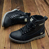 Чорні шкіряні високі черевики на товстій підошві зимові класичні CAT чоловічі на хутрі *408 чор*, фото 7