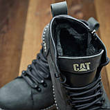Сірі шкіряні високі черевики CAT на товстій підошві зимові класичні чоловічі на хутрі *408 сір САТ*, фото 2