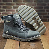 Сірі шкіряні високі черевики CAT на товстій підошві зимові класичні чоловічі на хутрі *408 сір САТ*, фото 3