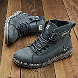 Сірі шкіряні високі черевики CAT на товстій підошві зимові класичні чоловічі на хутрі *408 сір САТ*, фото 6