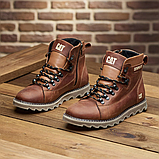 Шкіряні високі черевики CAT коричневі на товстій підошві зимові класичні чоловічі на хутрі *408 риж САТ*, фото 2