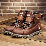 Шкіряні високі черевики CAT коричневі на товстій підошві зимові класичні чоловічі на хутрі *408 риж САТ*, фото 3