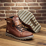 Шкіряні високі черевики CAT коричневі на товстій підошві зимові класичні чоловічі на хутрі *408 риж САТ*, фото 4